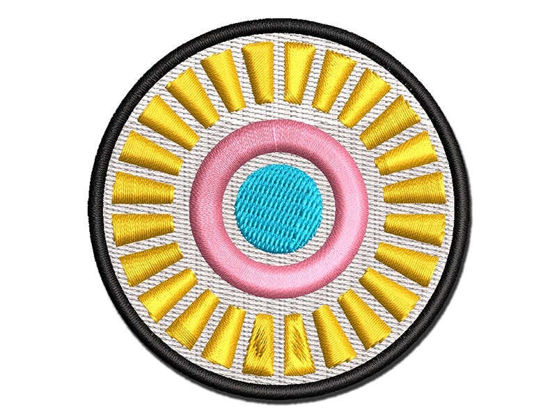 Scandinavian Abstract Sunflower Multi-Color Embroidered Iron-On or Hook &#x26; Loop Patch Applique