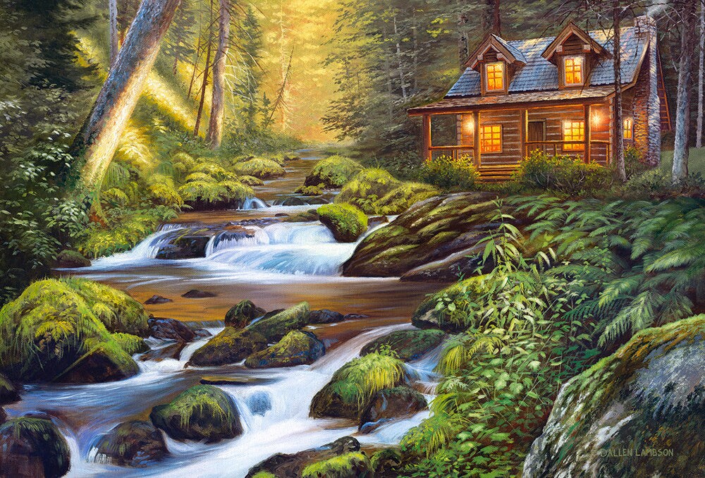 1000 Piece Jigsaw Puzzle, Creek Side Comfort, Cozy forest cottage, Forrest cabin, Adult Puzzle, Castorland C-104635-2