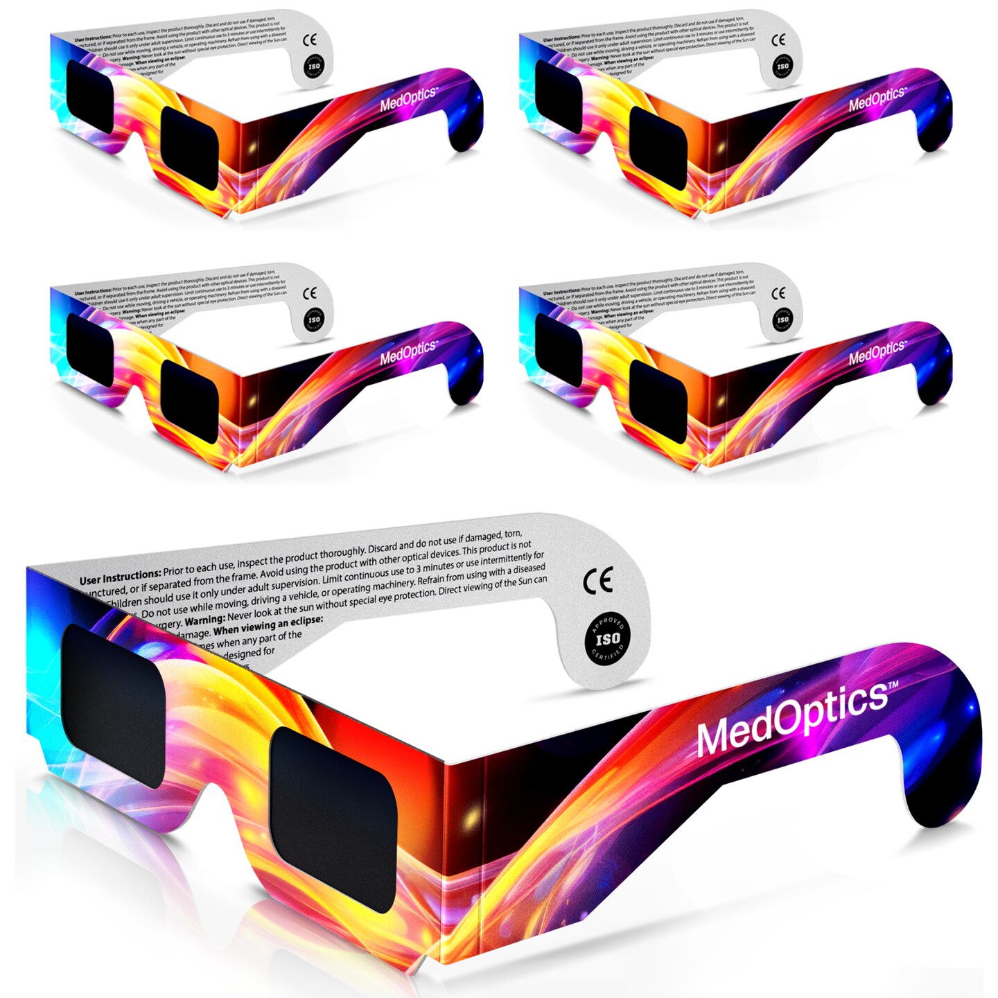 Solar Eclipse Glasses 2024 Approved (5 Pack) - ISO &#x26; CE Certified for Adults and Kids - Lab Tested - Includes Eclipse Path Map - Clear Visibility, One Size Fits All, Non-Scratch Lens
