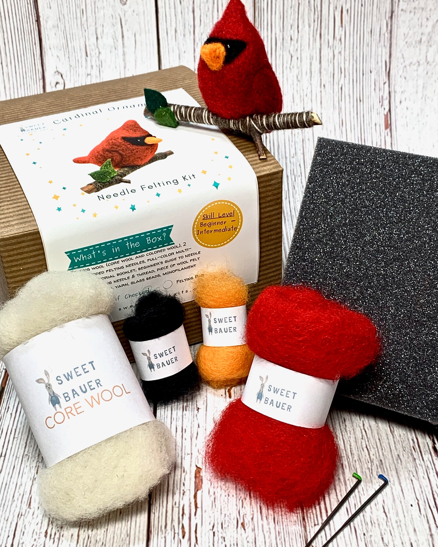 Cardinal Bird Needle Felting Kit, Beginner DIY Felting Kit product 5