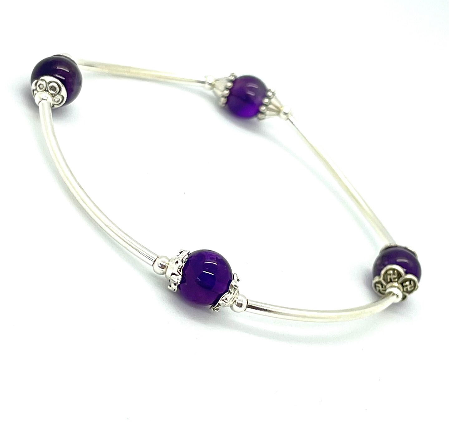 Amethyst high quality Gemstones and Sterling Silver Stretch Bracelet