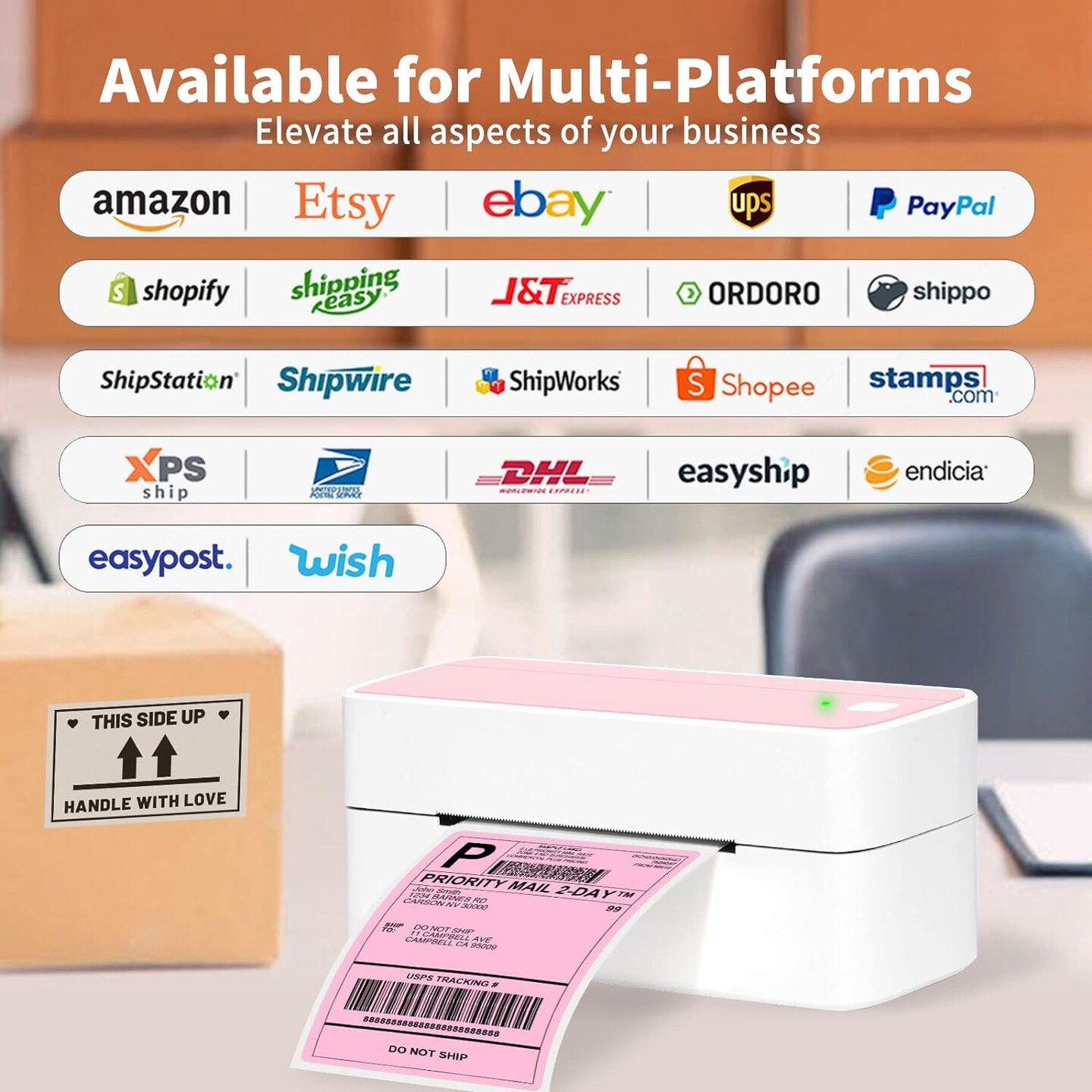 ASprink® - Bluetooth Thermal Label Printer | 241BT - Pink Small Business & Packages Purposes