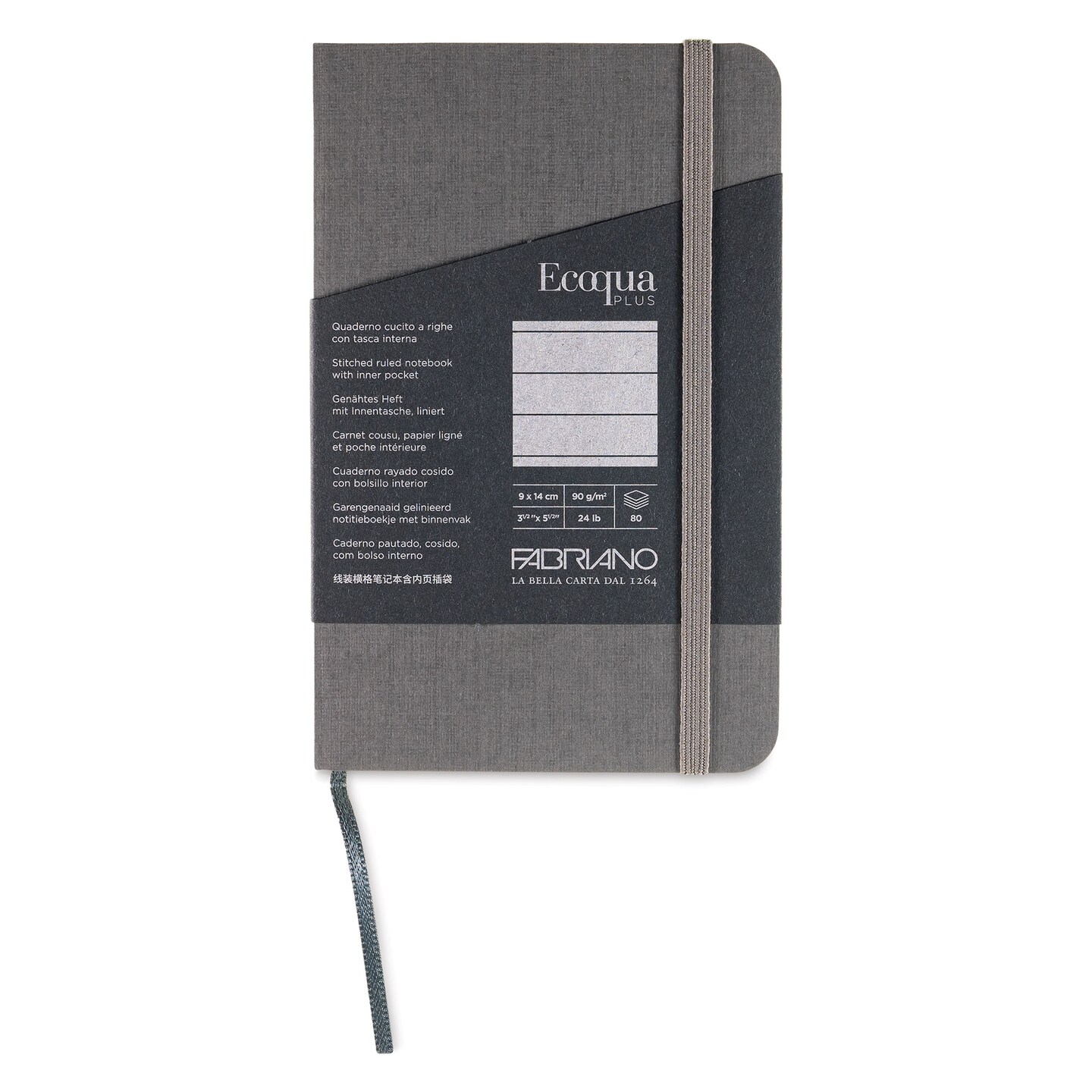 Fabriano EcoQua Plus Stitch-Bound Notebook - Grey, 3-1/2&#x22; x 5-1/2&#x22;, Lined