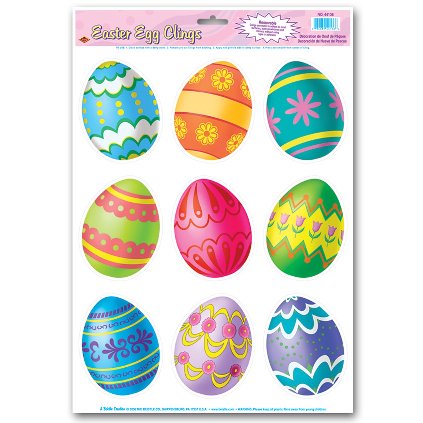 Easter Decoration - Easter Egg Clings - Pack of 12