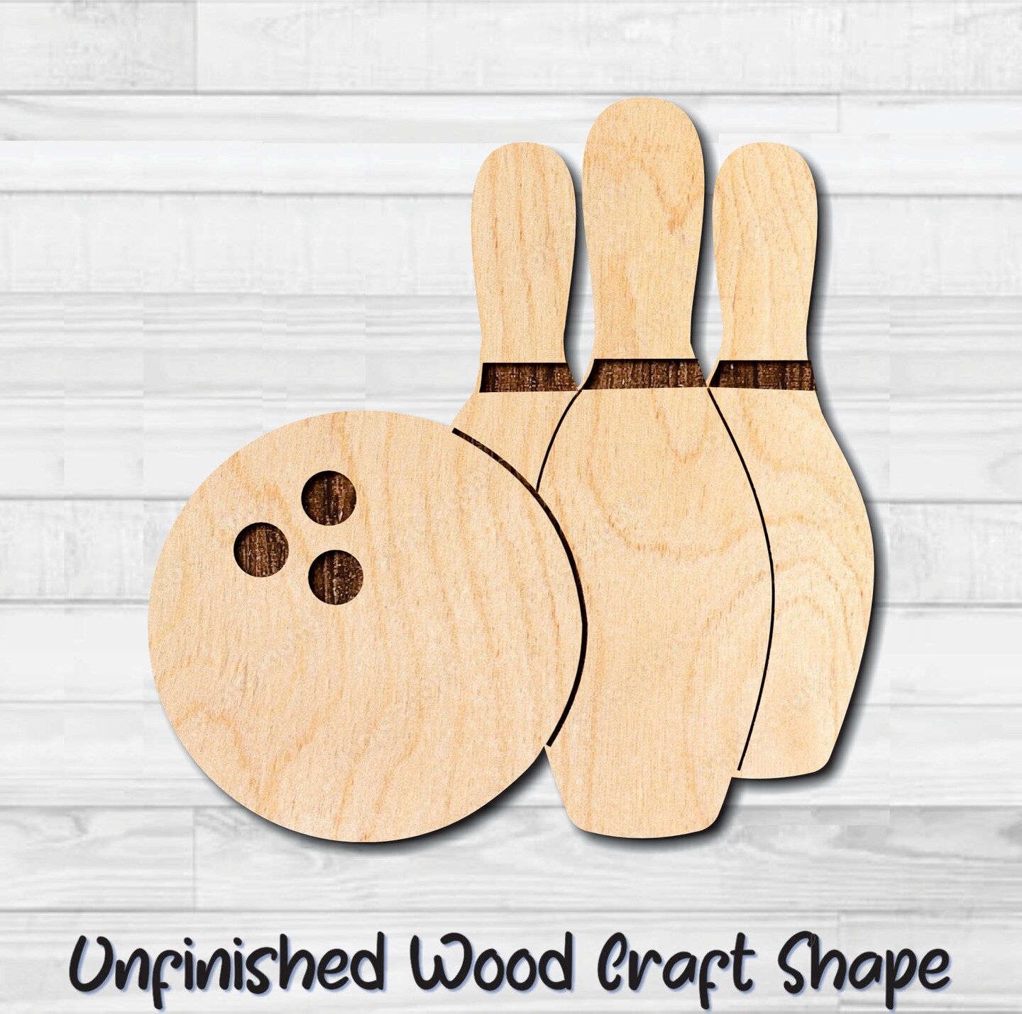 Bowling Pins Ball Unfinished Wood Shape Blank Laser Engraved Cutout ...