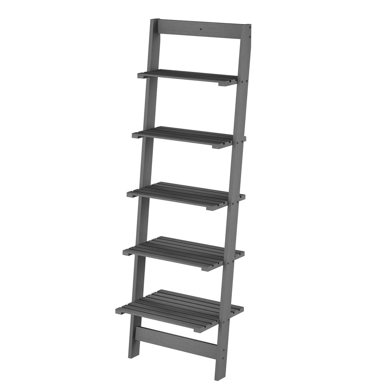 5-Tier Skinny Ladder Bookshelf Whitewash Wood 11.5" X 16.25" X 50"