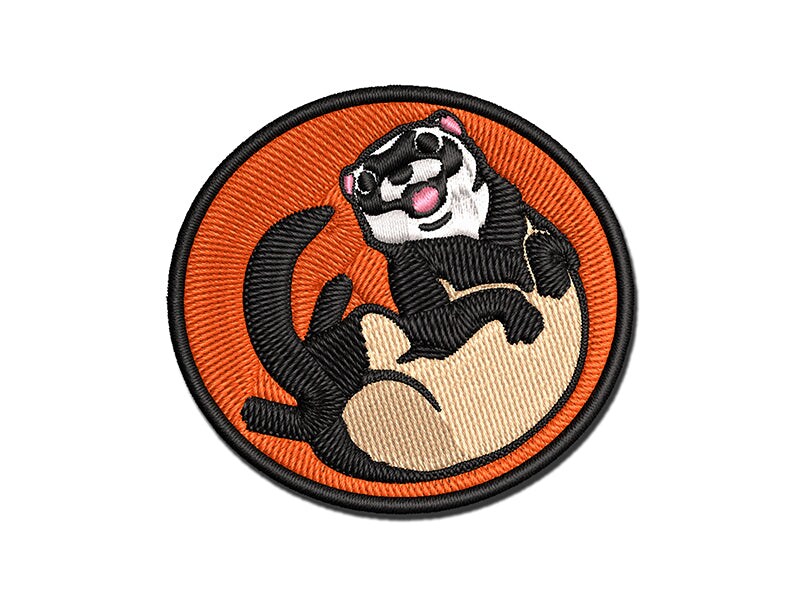 Silly Ferret on Back Multi-Color Embroidered Iron-On or Hook &#x26; Loop Patch Applique