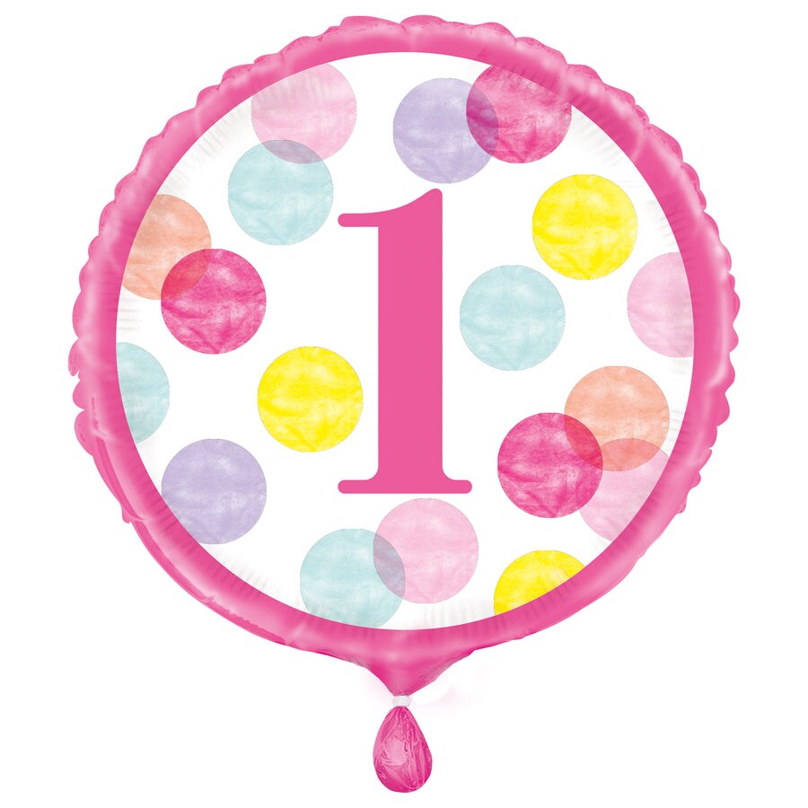 Pink Dots 1st Birthday 18&#x22; Round Foil Balloon, 1ct