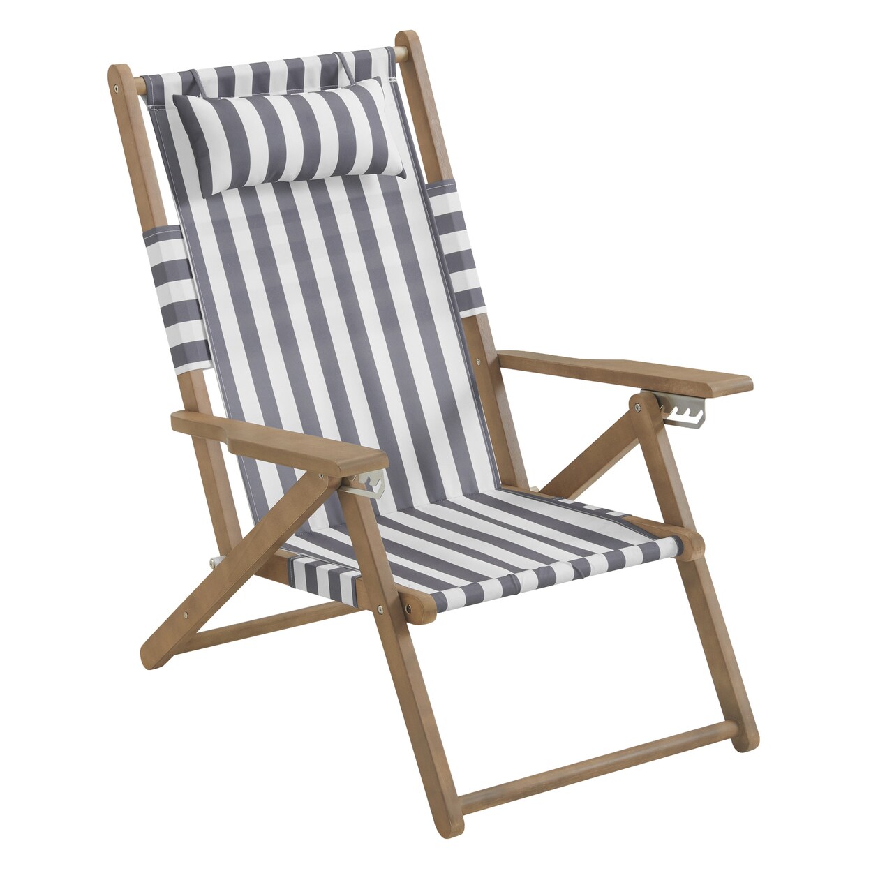 Beach Chair Wood Folding Chair 4-Position Reclining Seat Beach Essentials Gray