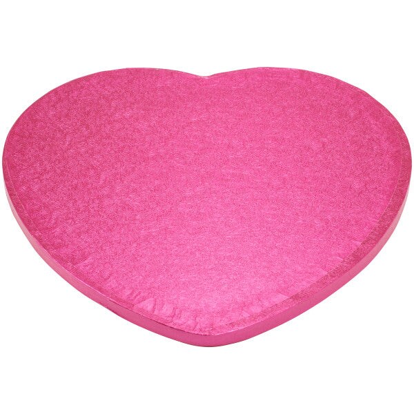 Cake Board 12&#x22; Heart Shaped Pink Foil 0.5&#x22; Thick