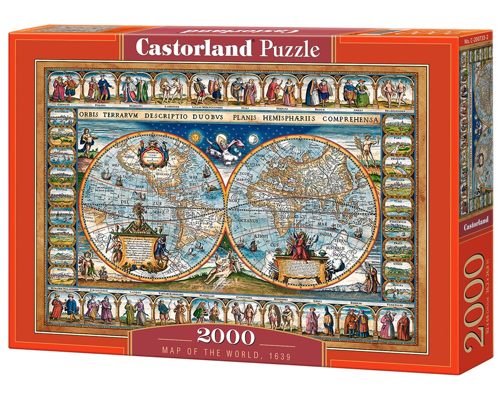 2000 Piece Jigsaw Puzzle, Map of the world 1639, Cartographic map, Historic puzzles, Geographic, Adult Puzzle, Castorland C-200733-2