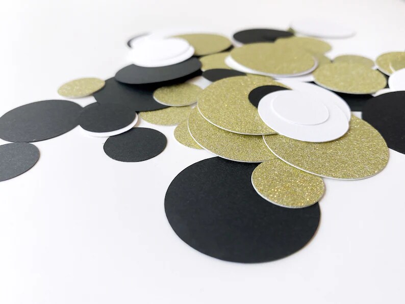 Black, White and Gold Confetti for Graduation, Retirement or Anniversary  Party Decor | MakerPlace by Michaels, image size:1080x811