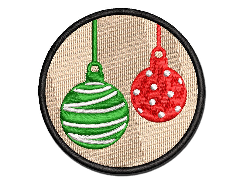 Round Holiday Christmas Ornaments Multi-Color Embroidered Iron-On or Hook &#x26; Loop Patch Applique