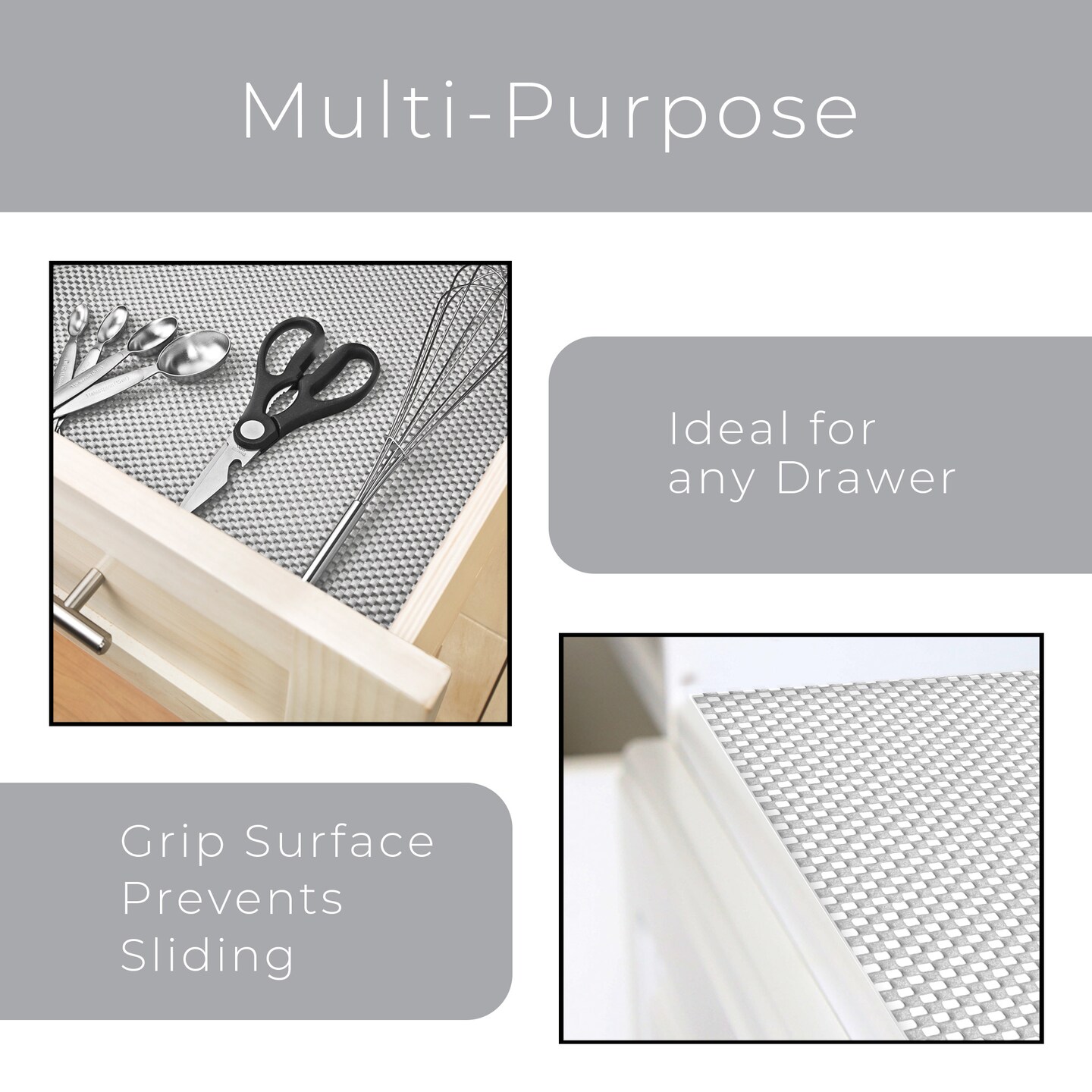 Smart Design Premium Grip Shelf Liner - 18 Inch x 8 Feet - Cool Gray