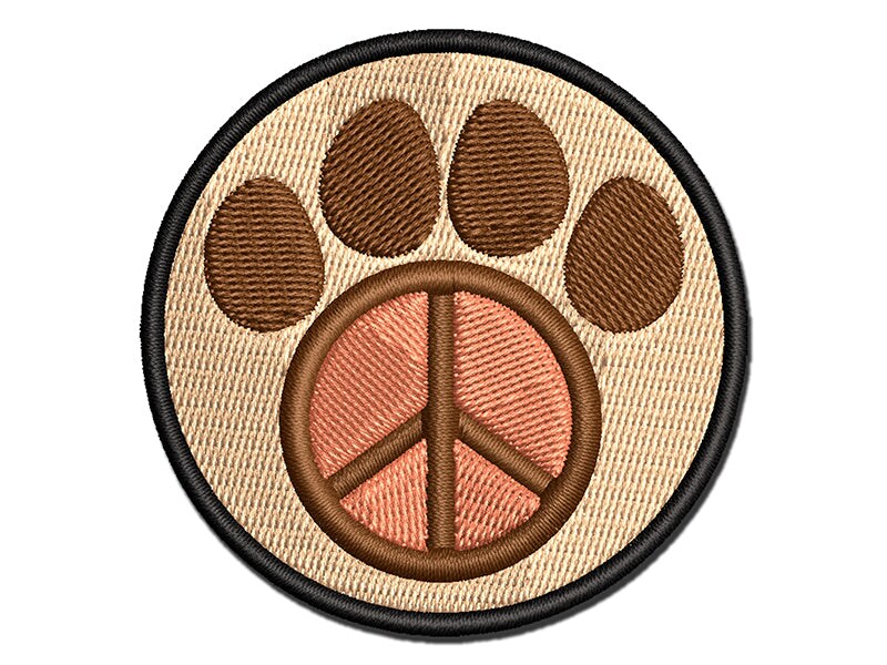 Paw Print Dog Cat Peace Sign Multi-Color Embroidered Iron-On or Hook &#x26; Loop Patch Applique