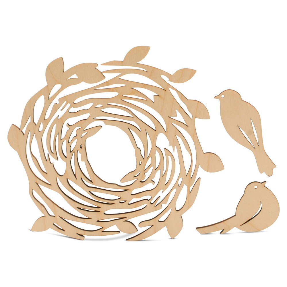 2 Wooden Birds & Nest Wood Cutout Kit 8"-12”, 1/8" Thick |Woodpeckers