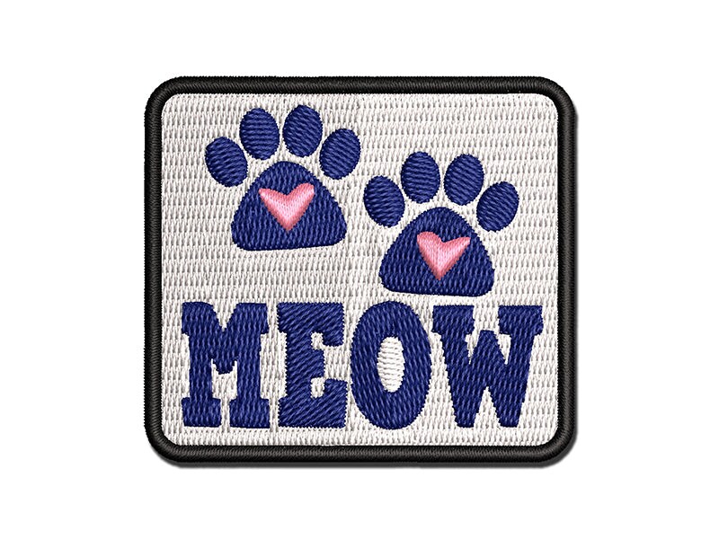 Meow Kitty Cat Paw Prints With Hearts Multi Color Embroidered Iron On Or Hook And Loop Patch 0987