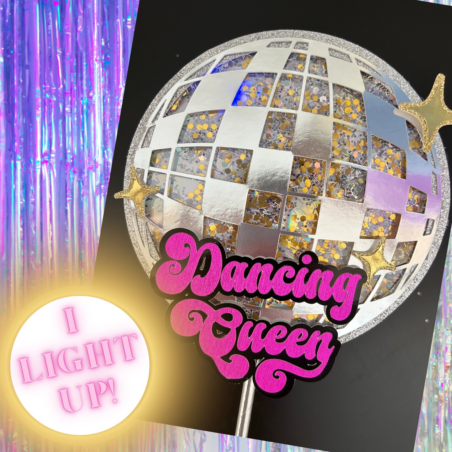 Light Up Disco Ball Shaker Cake Topper | Disco Ball Cake Topper | 70's ...