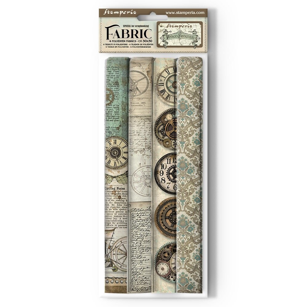 Stamperia Polyester Fabric 12'X12" 4/Pkg-Voyages Fantastiques