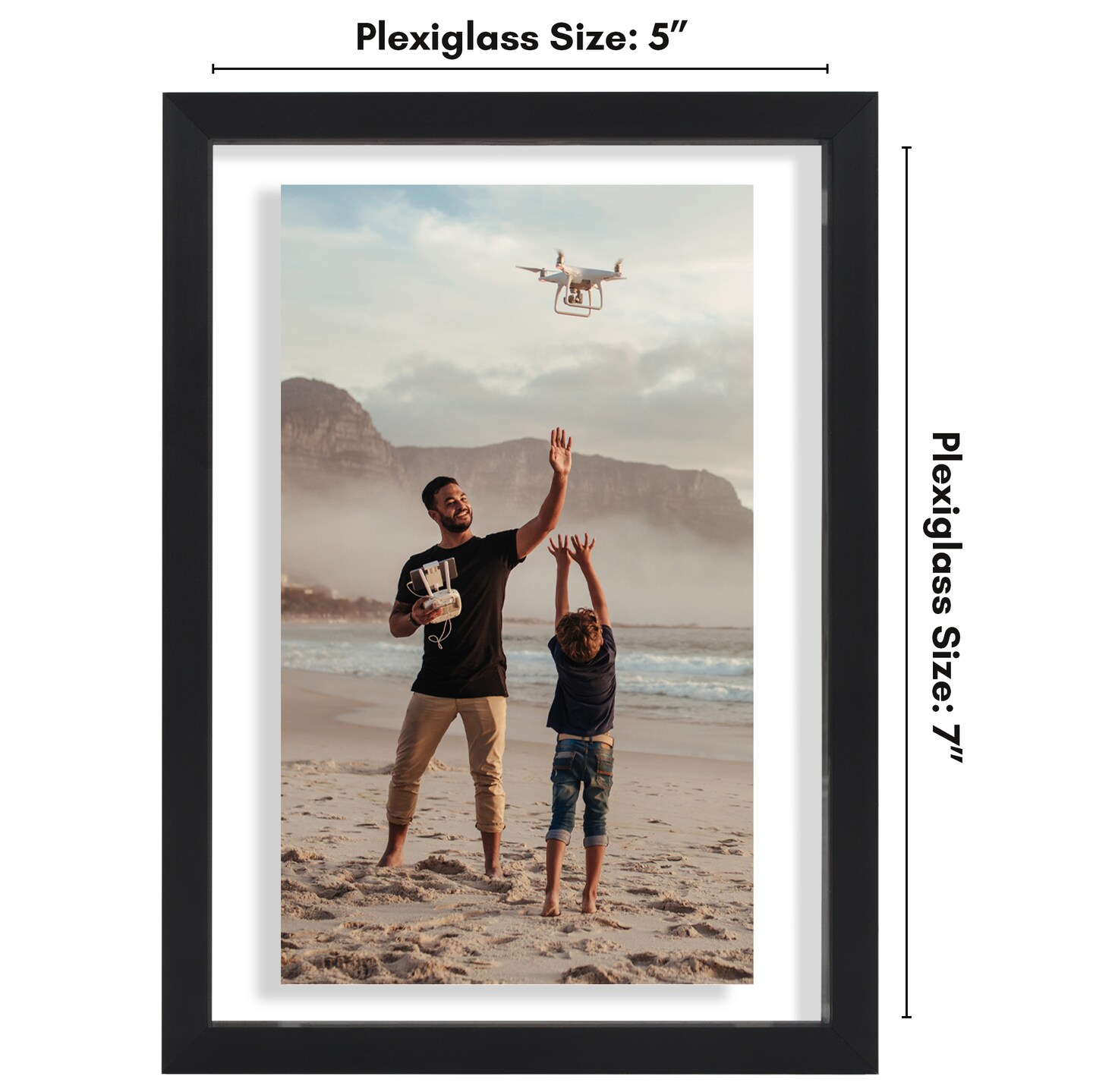 Americanflat Floating Aluminum Picture Frame - Sleek Aluminum Photo Frame for Wall Display - Black Metal Molded Frame - Shatter Resistant Glass - Hanging Hardware