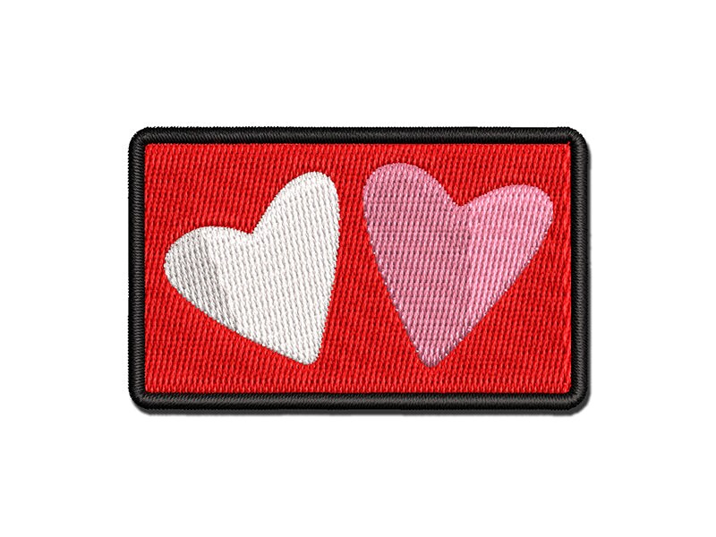 Pair of Hearts Love Multi-Color Embroidered Iron-On or Hook &#x26; Loop Patch Applique