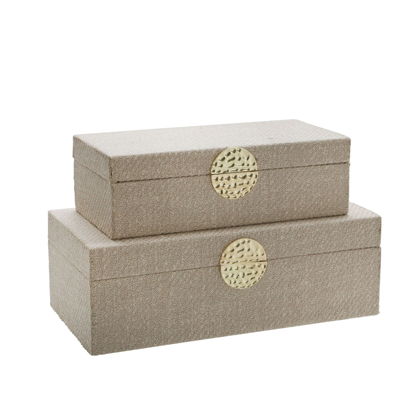Kingston Living Set of 2 Ivory and Gold Medallion Rectangular Decorative Boxes 12&#x22;