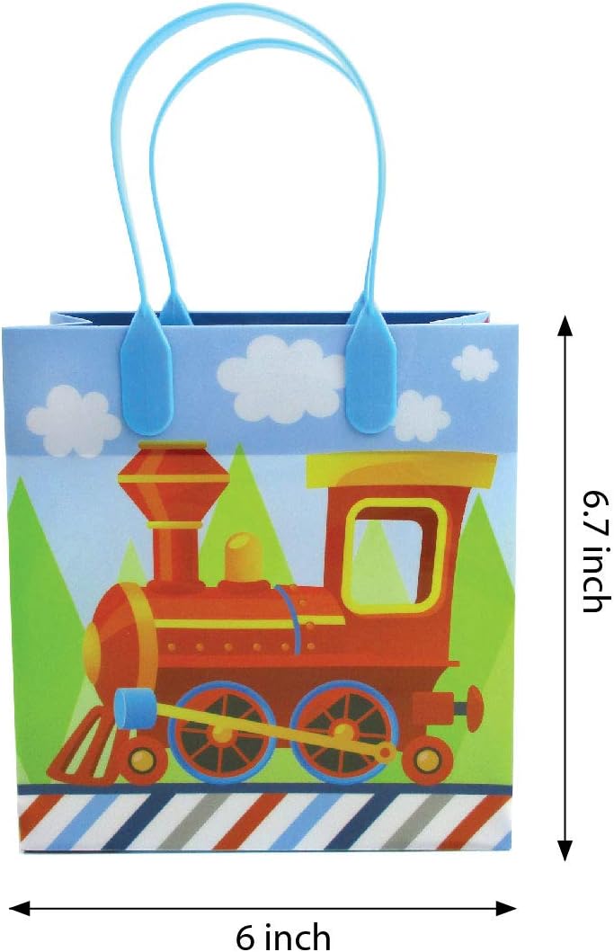 TINYMILLS Train Party Favor Bags Treat Bags Kids Birthday Party Goody Bags with Handles for Boys Girls, 12 Pack