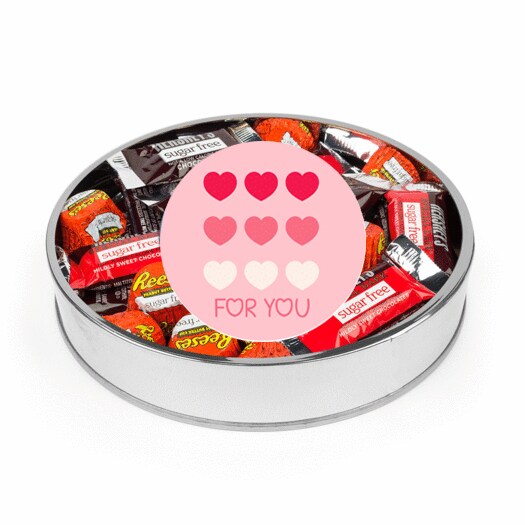 Valentine&#x27;s Day Sugar Free Chocolate Gift Tin Large Plastic Tin with Sticker and Hershey&#x27;s Candy &#x26; Reese&#x27;s Mix - Thank You