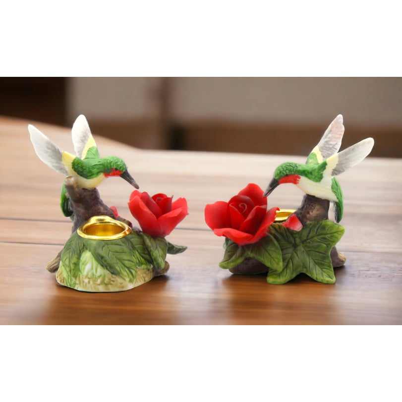 kevinsgiftshoppe Ceramic Hummingbird with Rose Flower Candle Holder-Set of 2 Home Decor  Mom Kitchen Decor