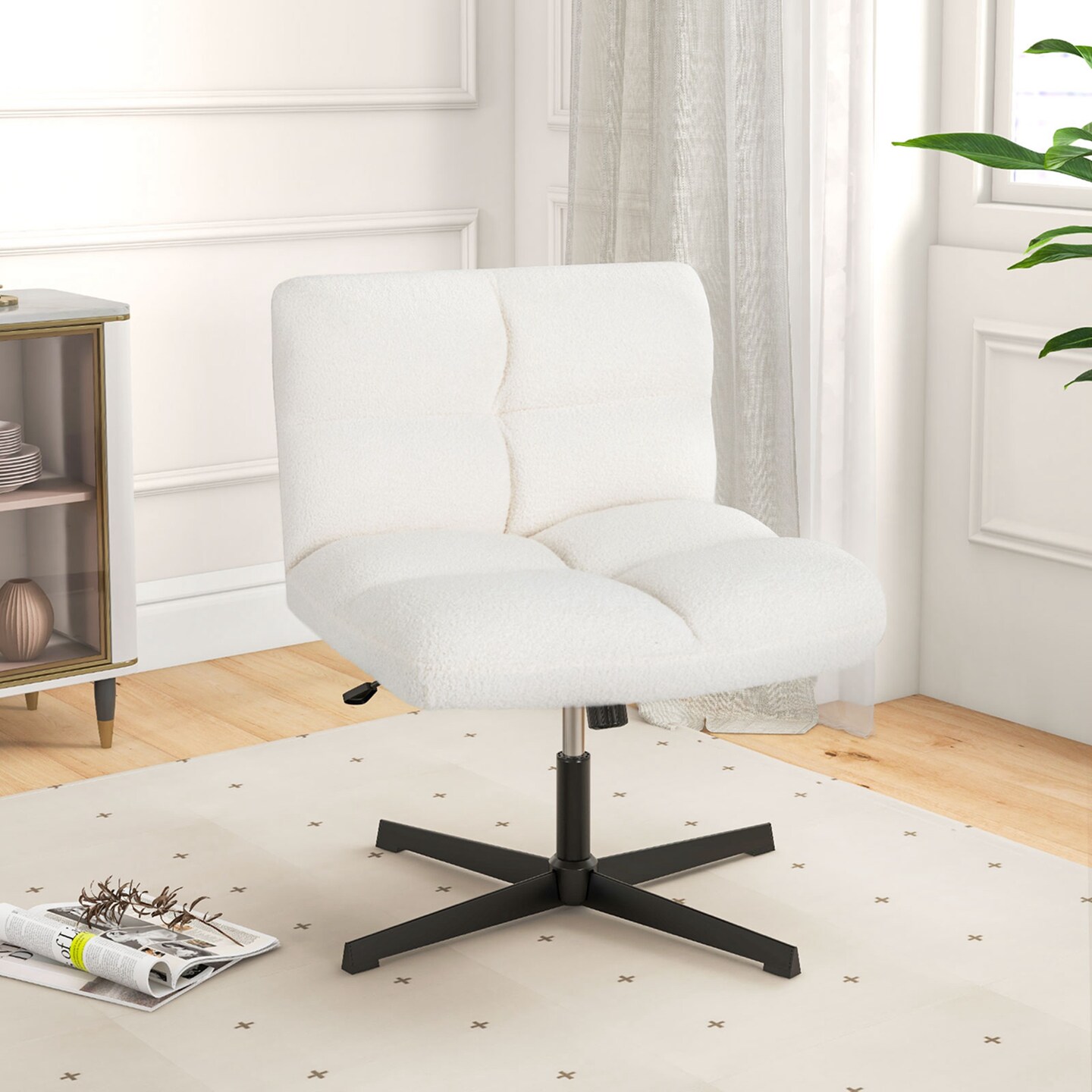Costway Armless Office Desk Chair Modern Swivel Vanity Chair with Adjustable Height Grey/Brown/Beige