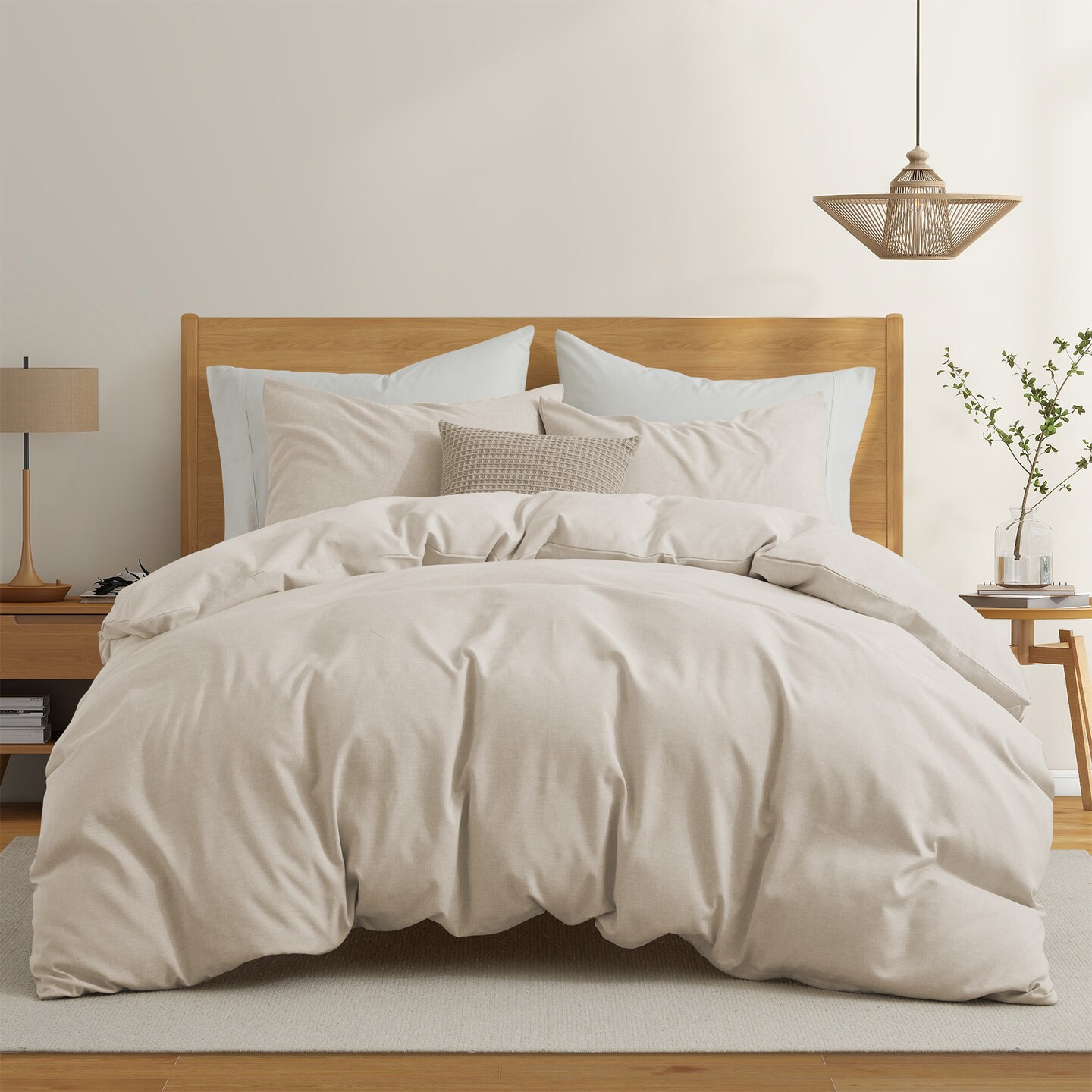 Goose Down Comforter Bundle All Season 2 Pack Pillows Faux Linen Duvet Set