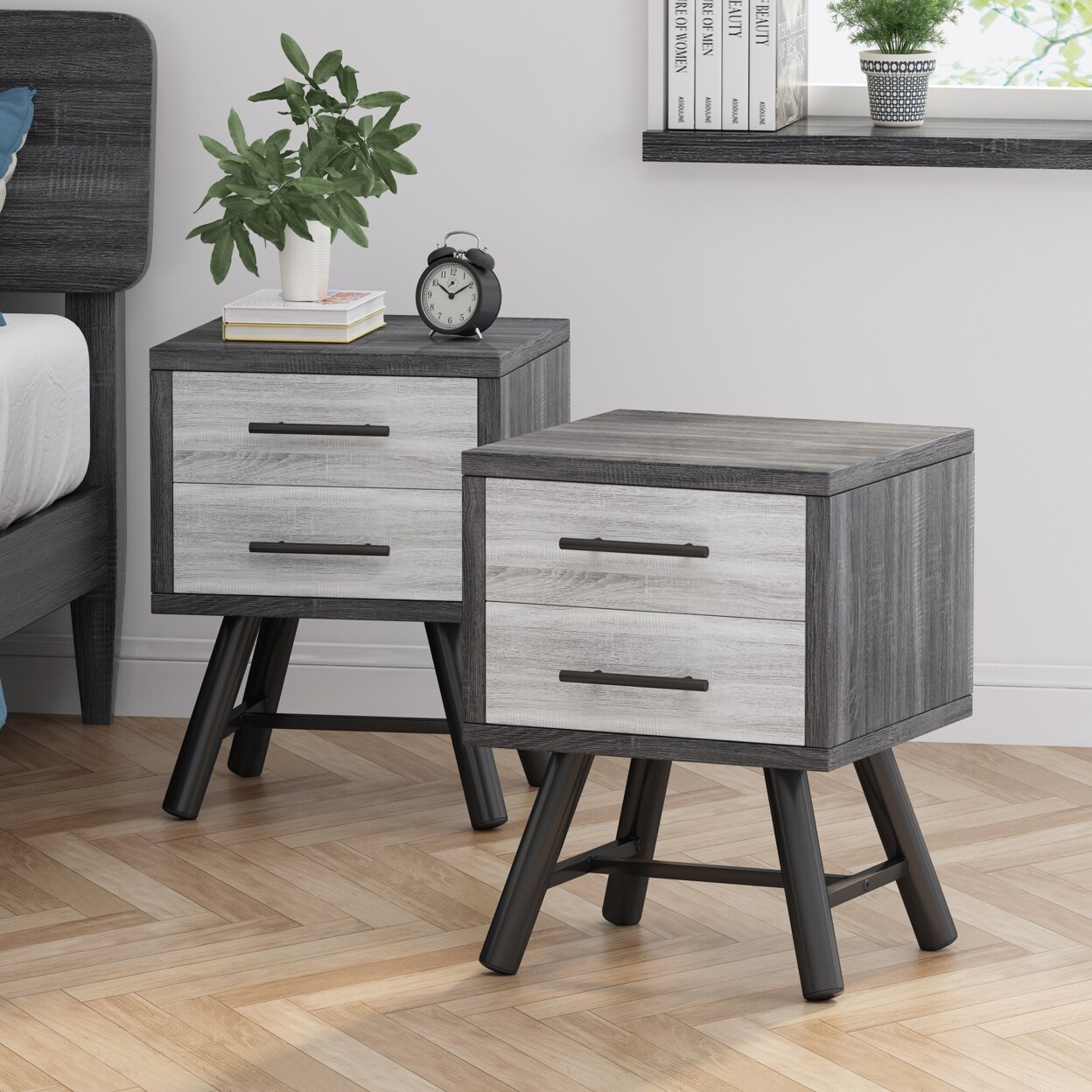 GDFStudio Amariana Mid-Century Modern Nightstands (Set of 2)