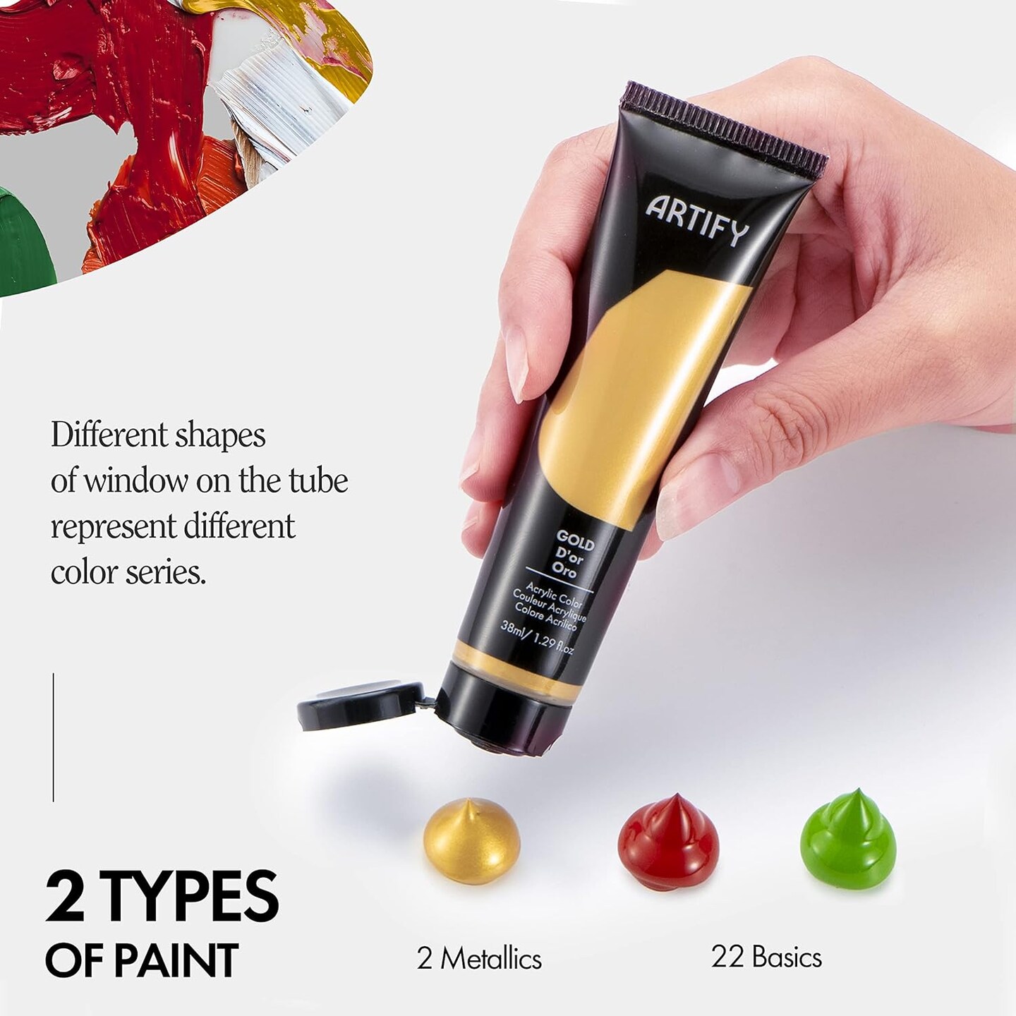 ARTIFY Acrylic Paint, Set Of 24 Color (1.29 oz, 38ml) with a storage box, Rich Pigments, Non Fading, Non Toxic Paints for Artist, Hobby Painters &#x26; Kids, Art Supplies for Canvas Painting