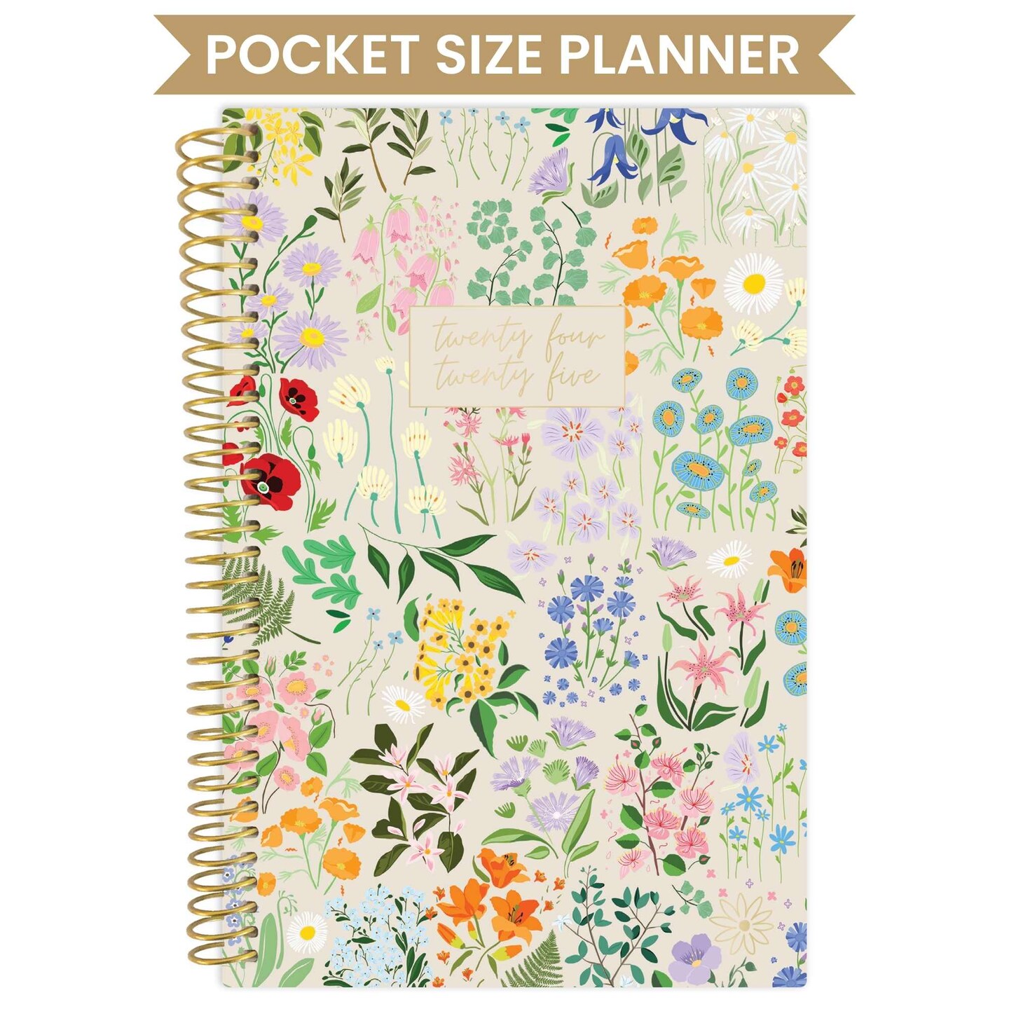 bloom daily planners 2024-25 Soft Cover Planner, 4&#x22; x 6&#x22;, Garden Party, Beige