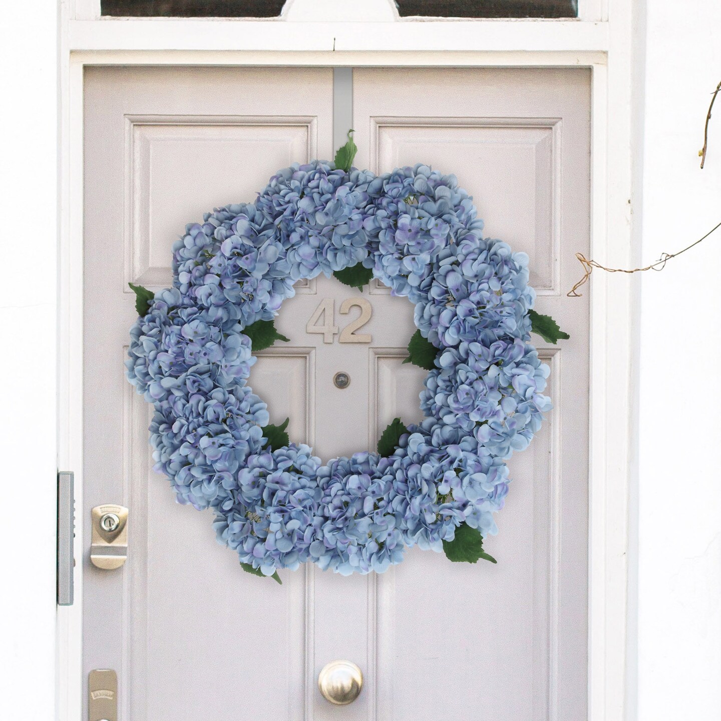24&#x22; Azure Blue Hydrangea Wreath with Grapevine Ring by Floral Home&#xAE;