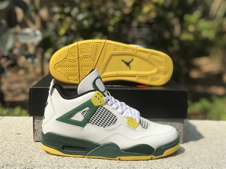 Air Jordan 4 Retro Oregon Duckman PE White Green Yellow Sneakers for Men and Women MakerPlace by Michaels