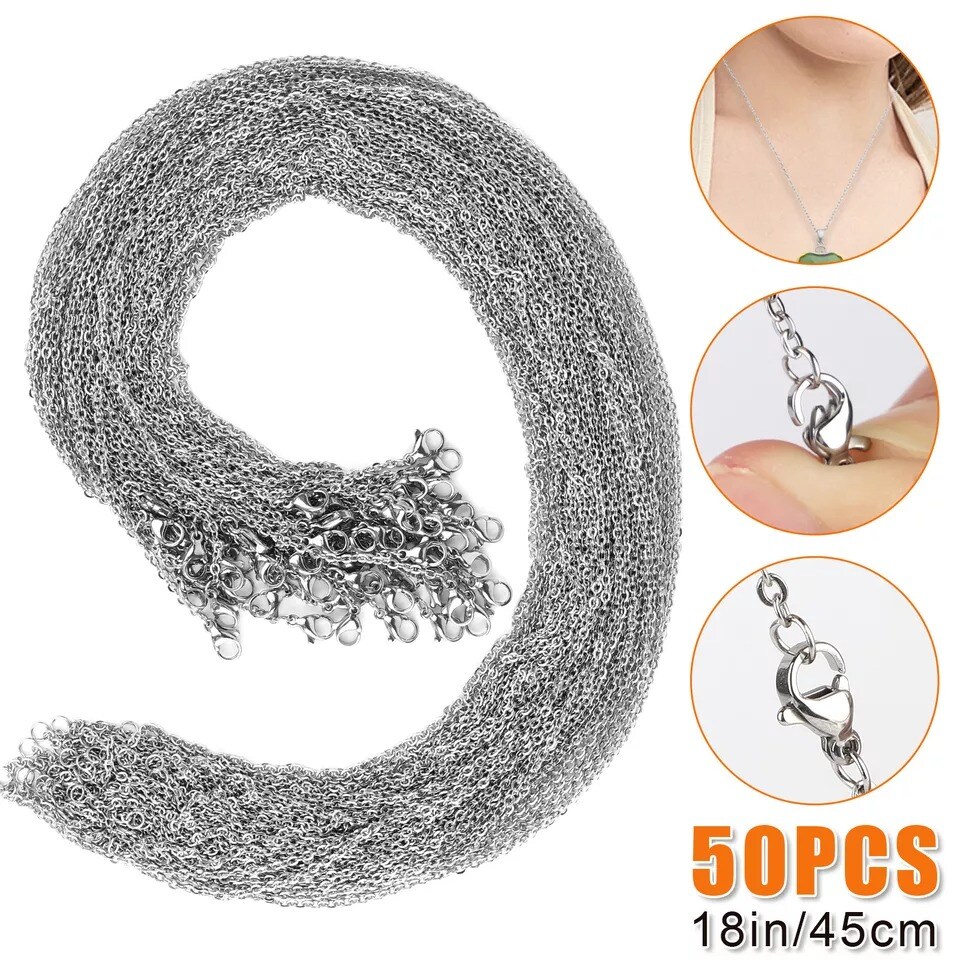 50pcs Wholesale Stainless Steel Silver Tone Necklace for DIY Jewelry Chains 18in