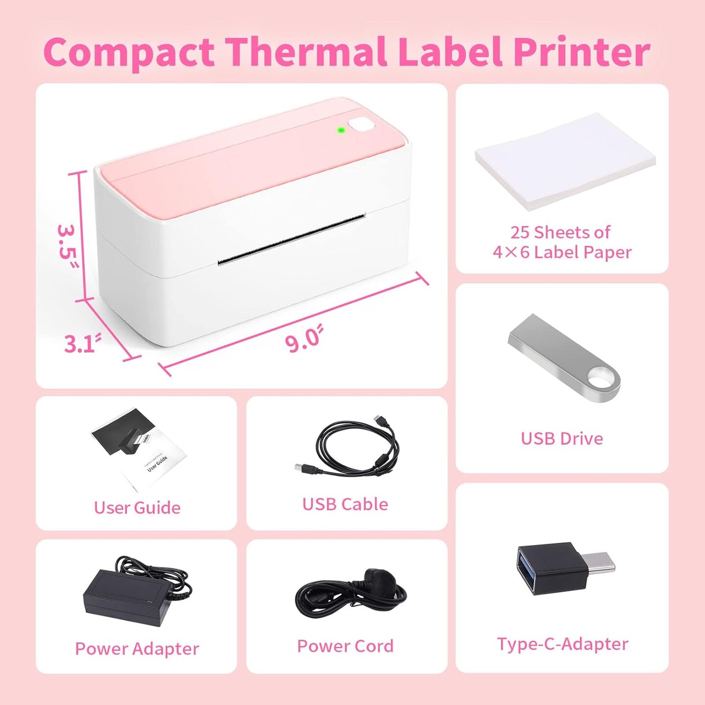 ASprink® - Bluetooth Thermal Label Printer | 241BT - Pink Small Business & Packages