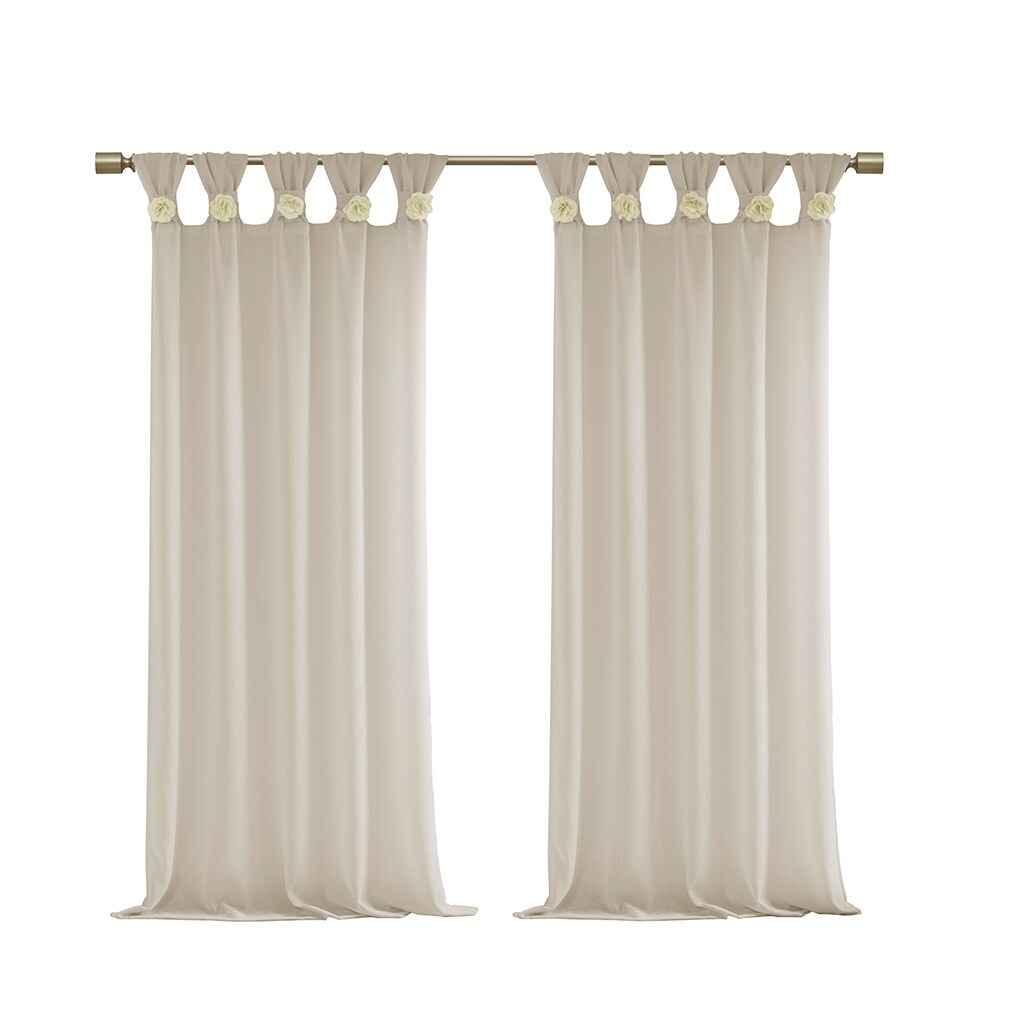 Gracie Mills   Taliesin Floral Cuff Tab Top Faux Linen Sheer Solid Curtain Panel - GRACE-10881