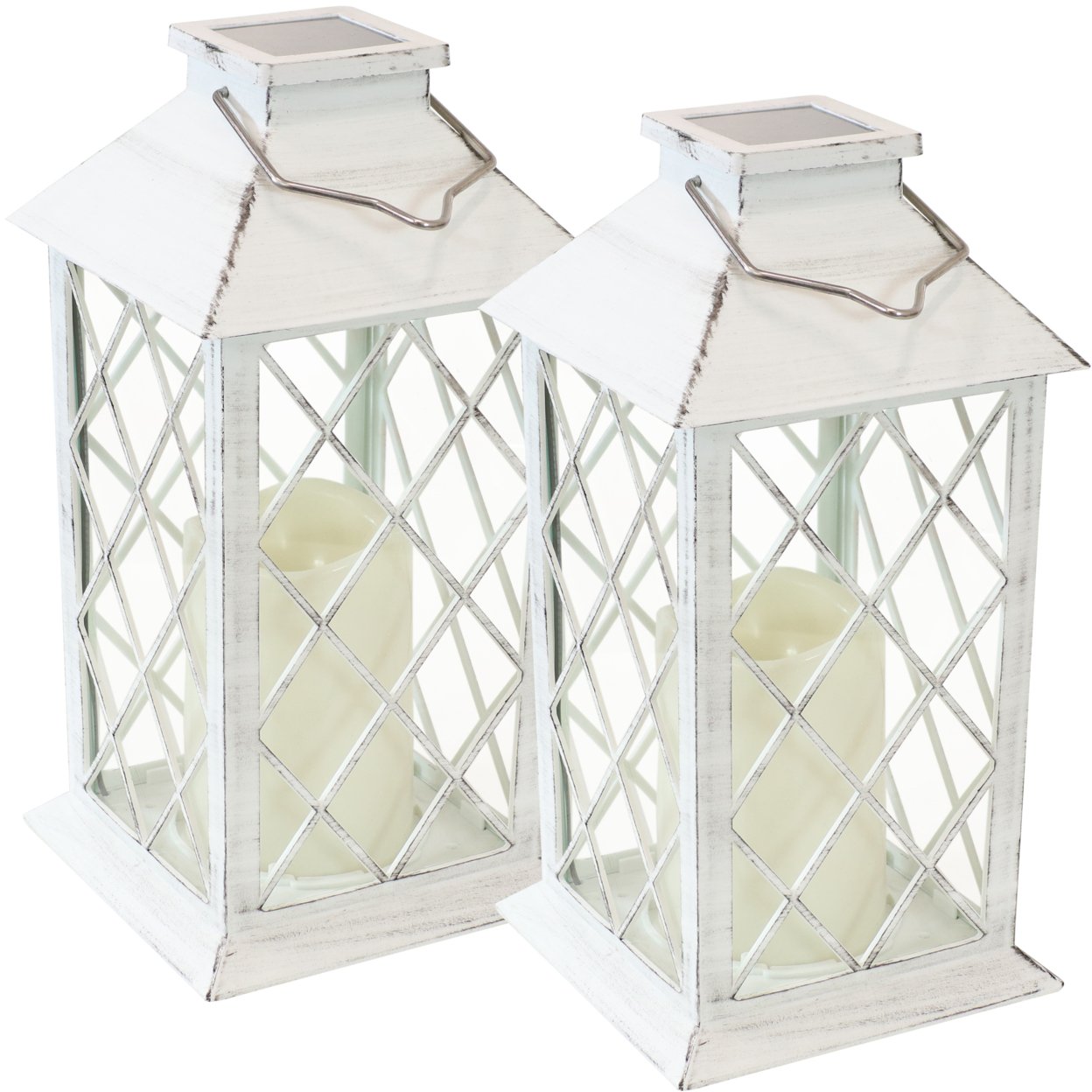 Sunnydaze Concord Outdoor Solar Candle Lantern - 11 In - White - Set Of 2