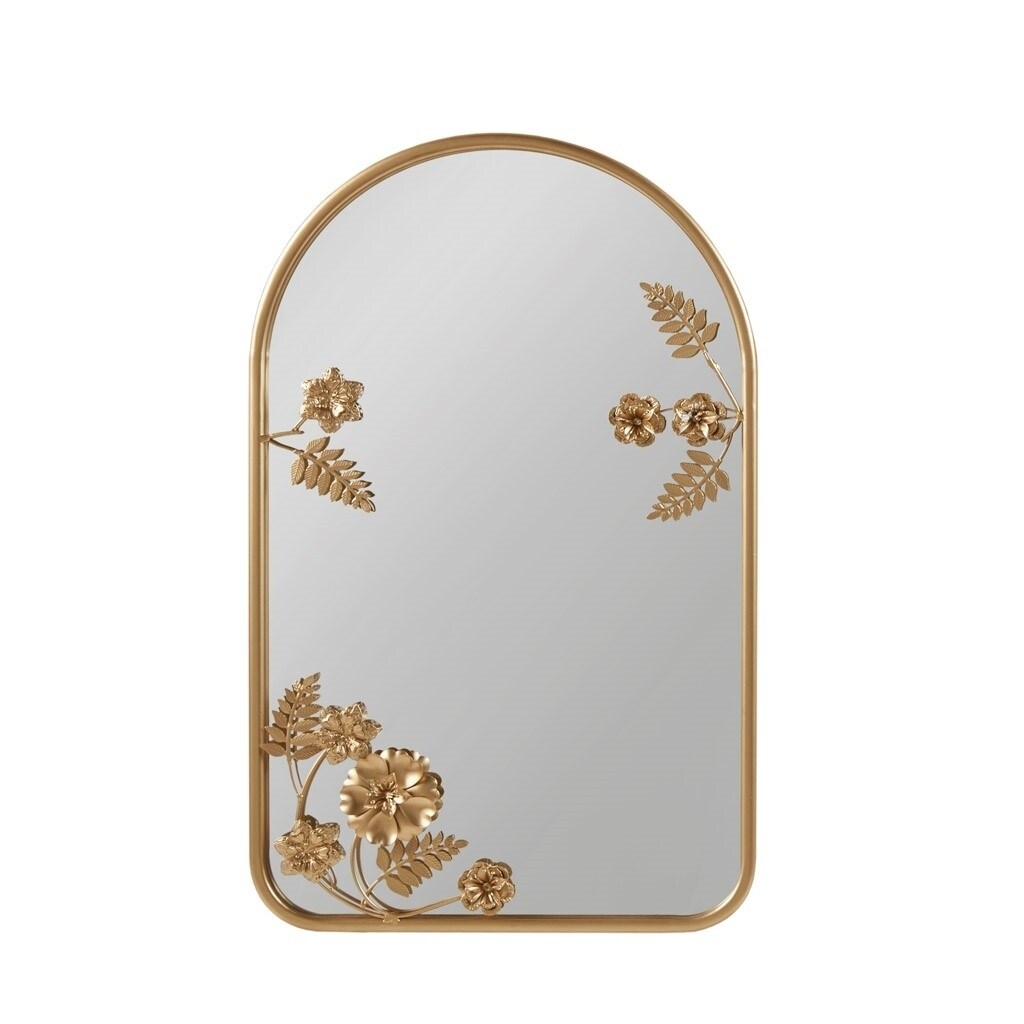 Gracie Mills   Daisy 15.25&#x22;W x 25.25&#x22;H Arched Metal Wall Mirror with Floral details - GRACE-15454