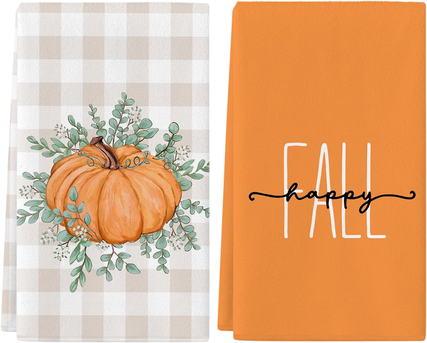 Happy Fall Pumpkin Dish Towels: Seasonal Kitchen Decor Set