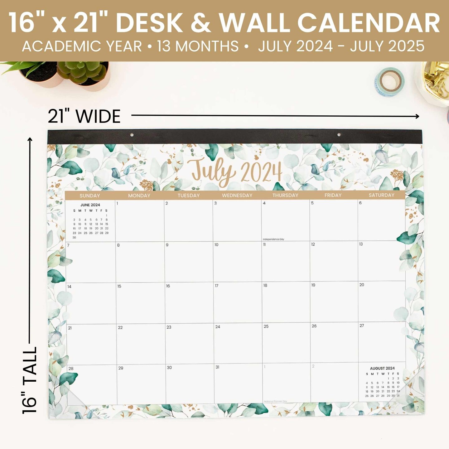 bloom daily planners 2024-25 Desk &#x26; Wall Calendar, 16&#x22; x 21&#x22;, Greenery