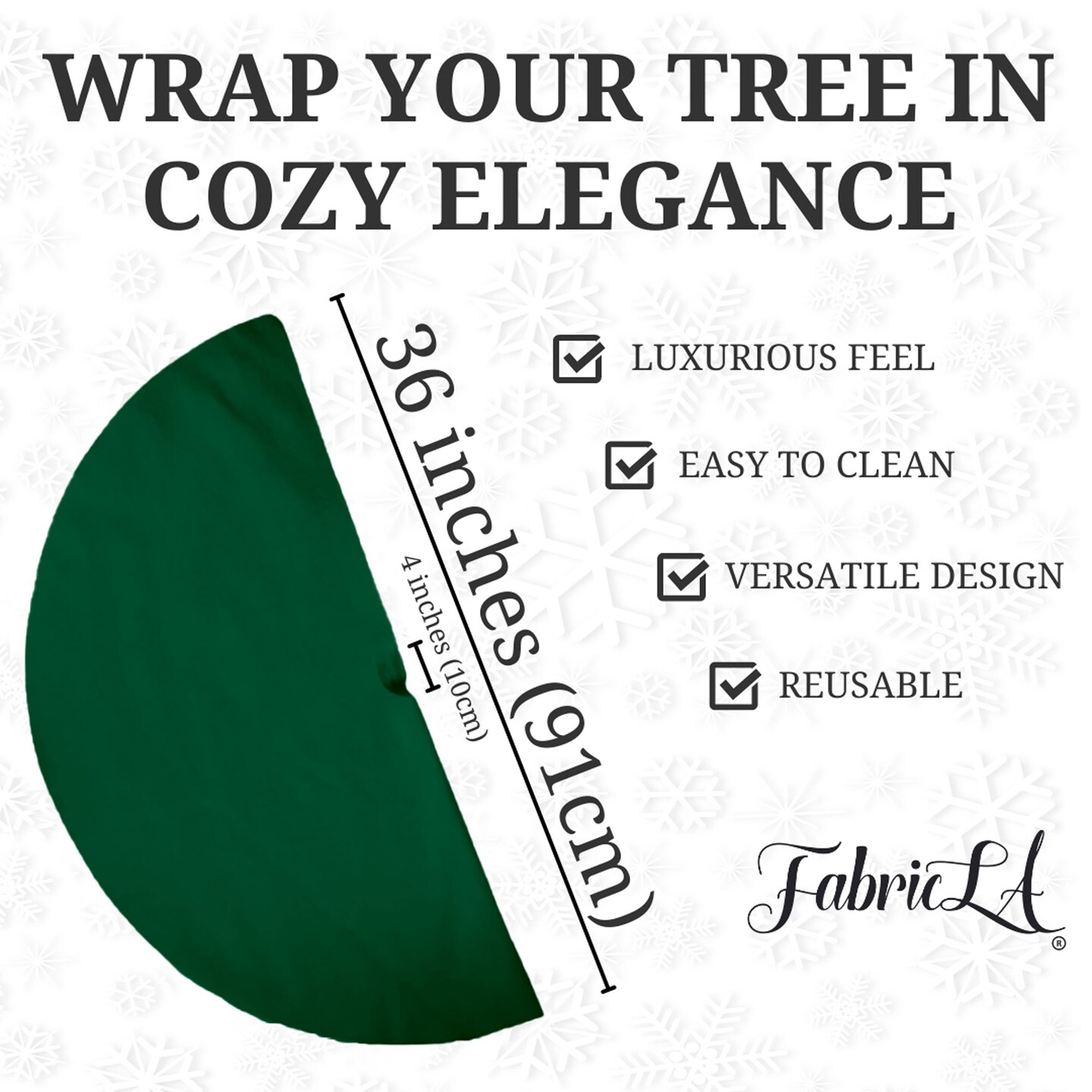 FabricLA Kelly Green Faux Fur Tree Skirt Cut - 36-Inches with Rounded Edges (No Backing) for Christmas