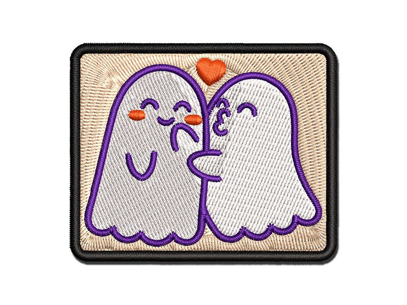 Two Ghosts In Love Kissy Face Halloween Multi Color Embroidered Iron On Or Hook And Loop Patch 7228