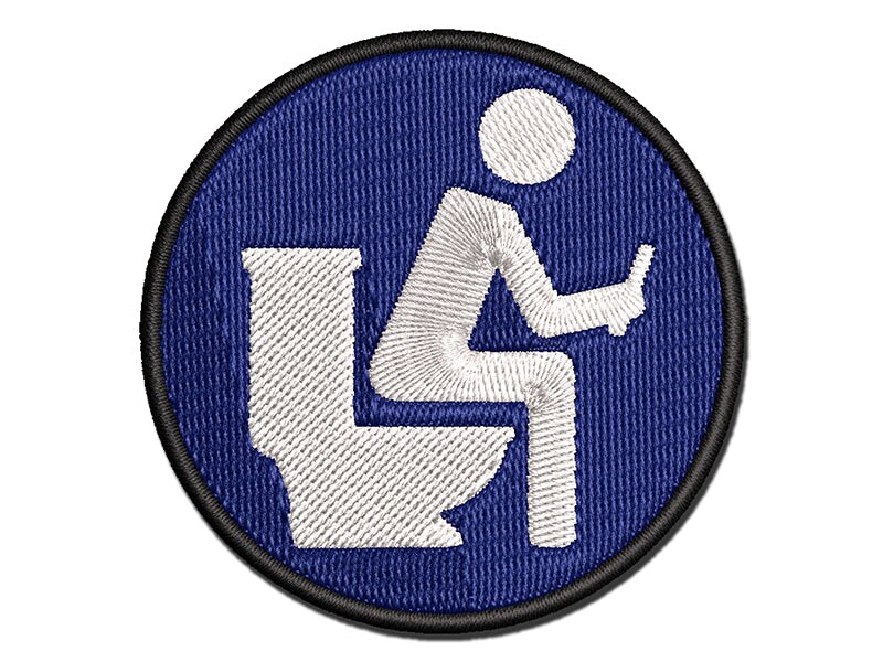 Person Sitting on Toilet with Phone Restroom Pooping Multi-Color Embroidered Iron-On or Hook &#x26; Loop Patch Applique