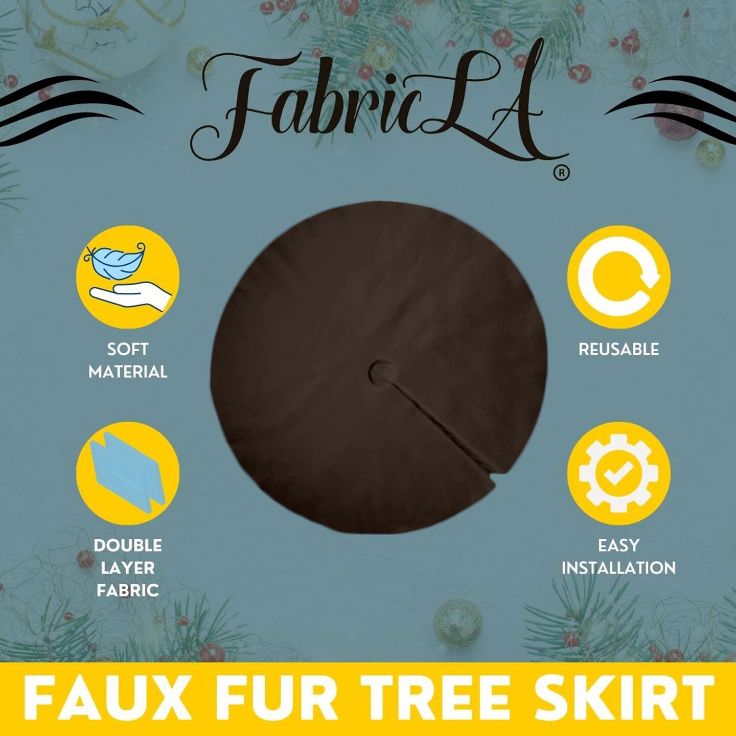 FabricLA 48&#x22; Chocolate Faux Fur Christmas Tree Skirt - Fluffy Plush Tree Skirt (121cm) for Holiday Decorations