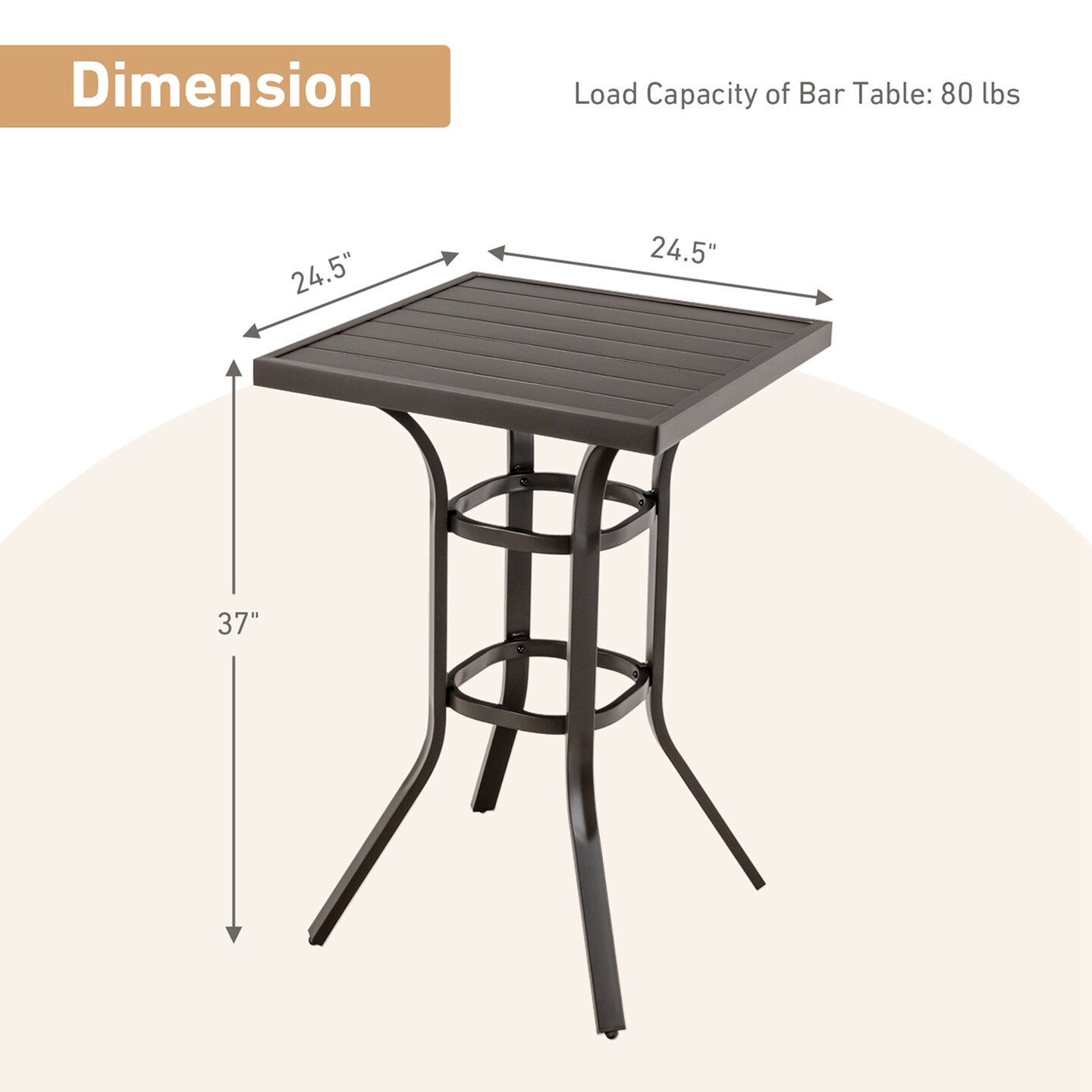 Costway Outdoor Bar Table 37" Bar Height Patio Table with Metal Frame & Slatted Tabletop