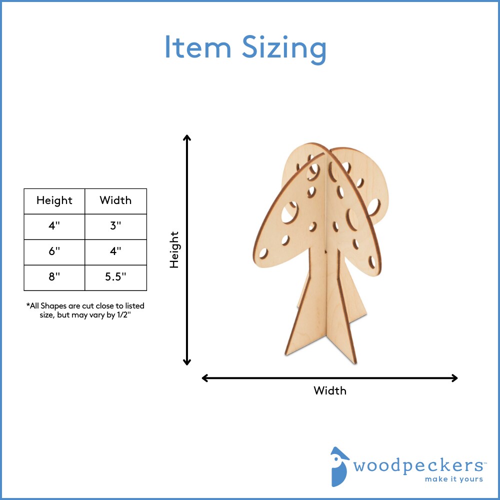 2-Piece Slotted Wooden Mushroom Decorations 4"-8” | Woodpeckers
