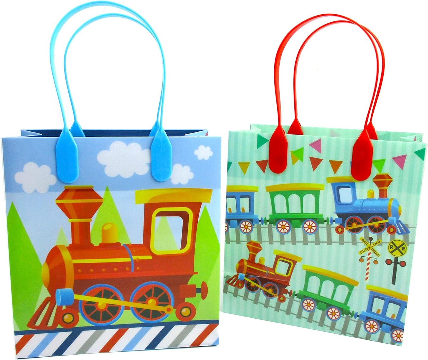 TINYMILLS Train Party Favor Bags Treat Bags Kids Birthday Party Goody Bags with Handles for Boys Girls, 12 Pack
